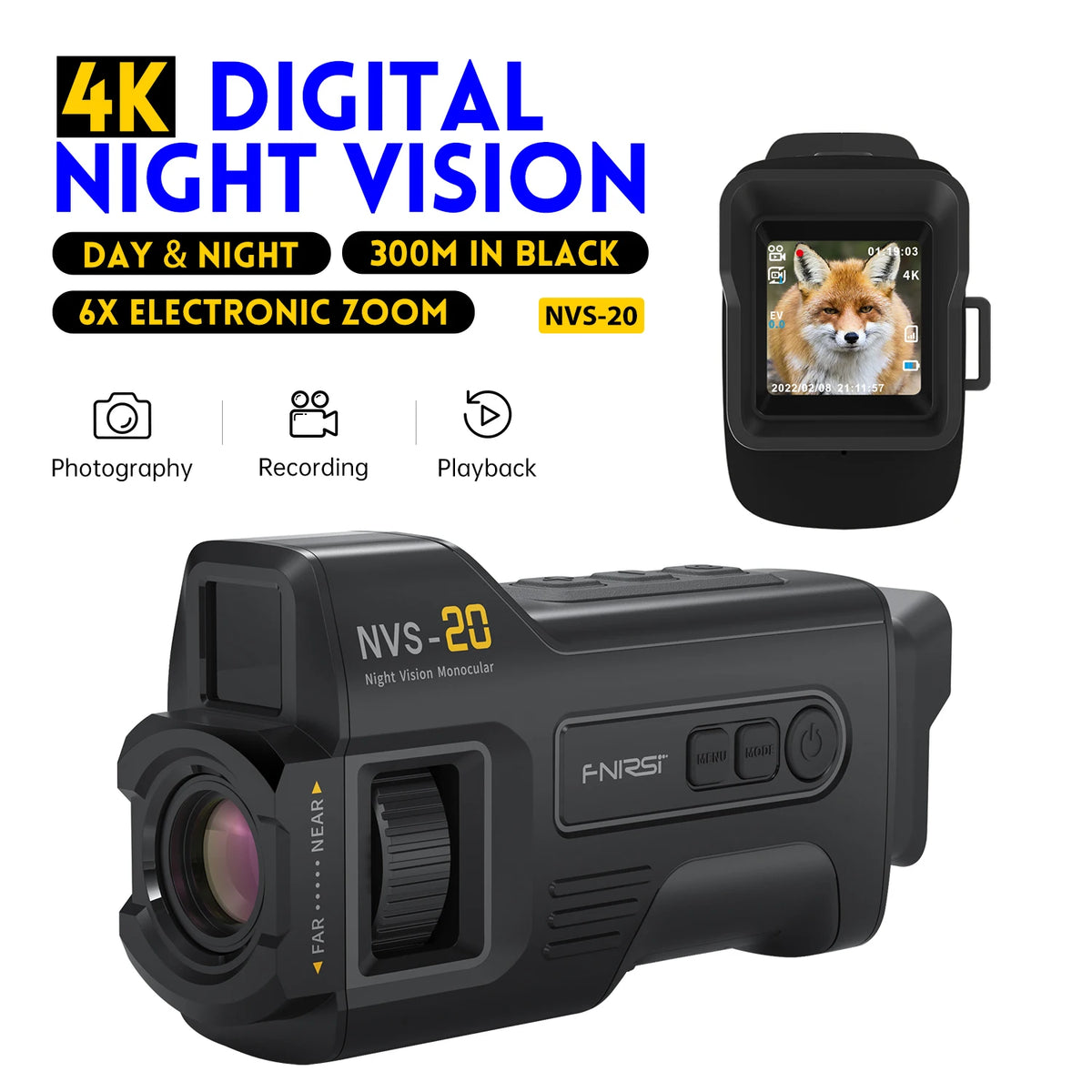 FNIRSI NVS-20 4K HD Night Vision Monocular With 6x Zoom