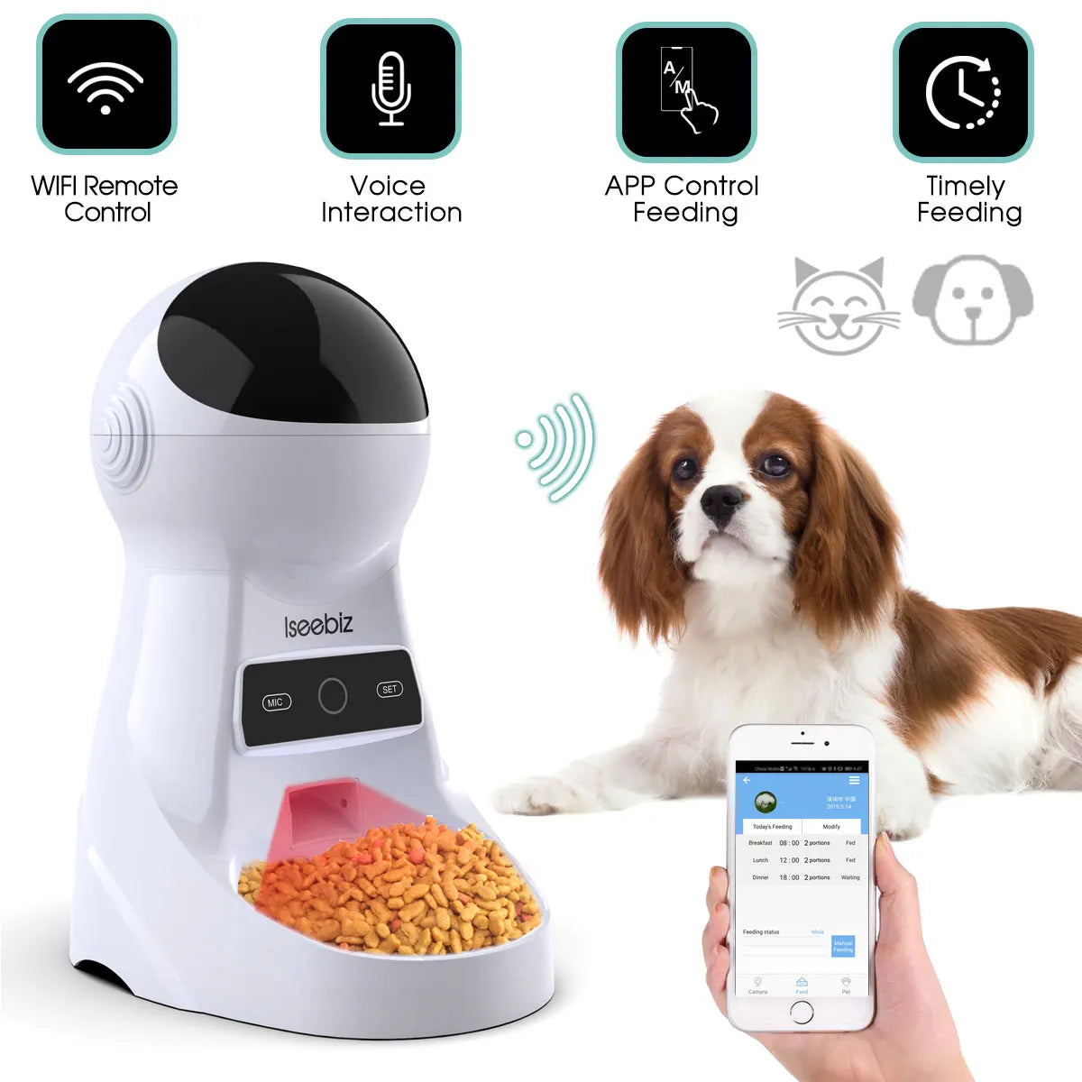 Automatic Pet Feeder With Voice Recorder For Cats And Dogs