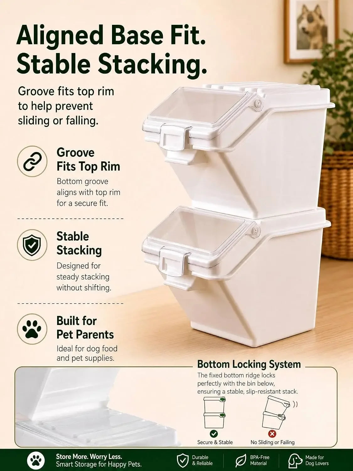 Three Pack Dog Food Storage Containers with Scoop
