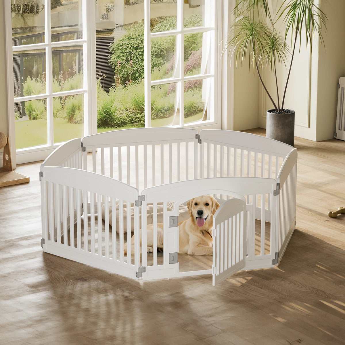 JHK Plastic Dog Playpen 6 Panel Expandable Durable Pet Fence