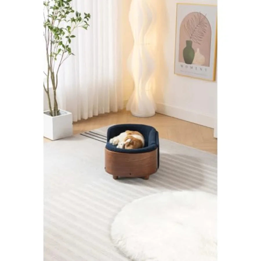 Scandinavian Elevated Dog Bed With Walnut Bentwood Frame And Cashmere Cushion