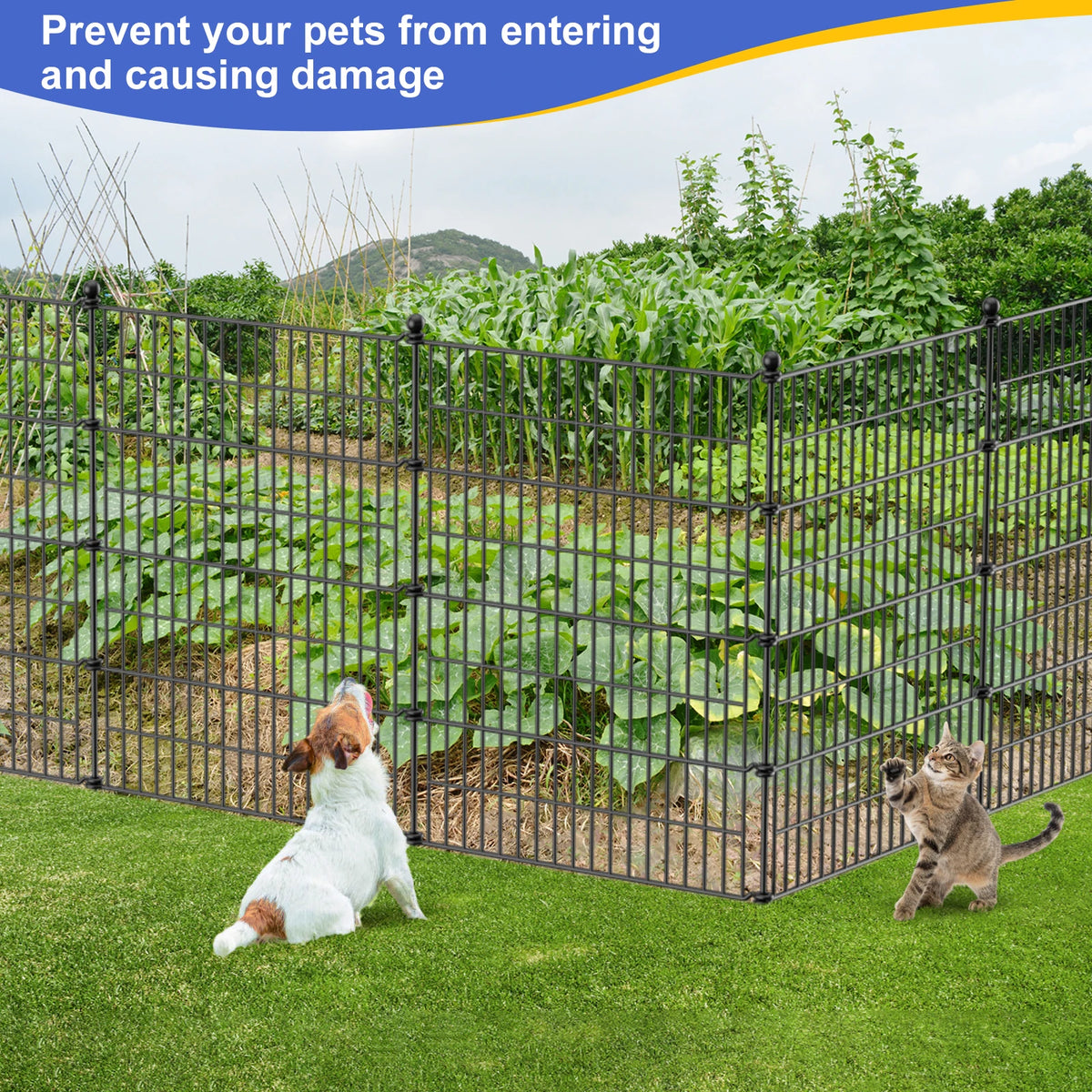 JETTING 10 Panel Outdoor Pet Fence With Gate No Dig Barrier