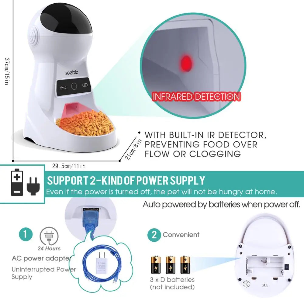 Automatic Pet Feeder With Voice Recorder For Cats And Dogs