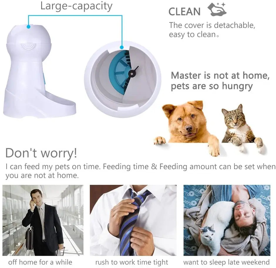 Automatic Pet Feeder With Voice Recorder For Cats And Dogs