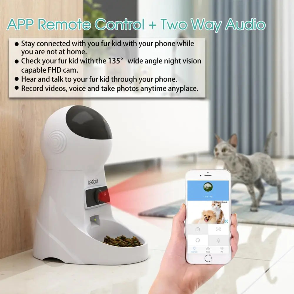 Automatic Pet Feeder With Voice Recorder For Cats And Dogs