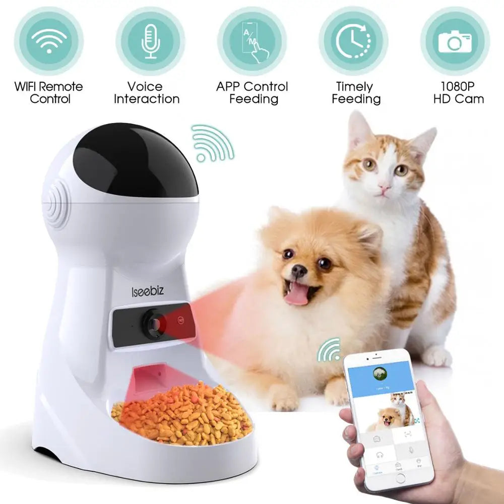 Automatic Pet Feeder With Voice Recorder For Cats And Dogs