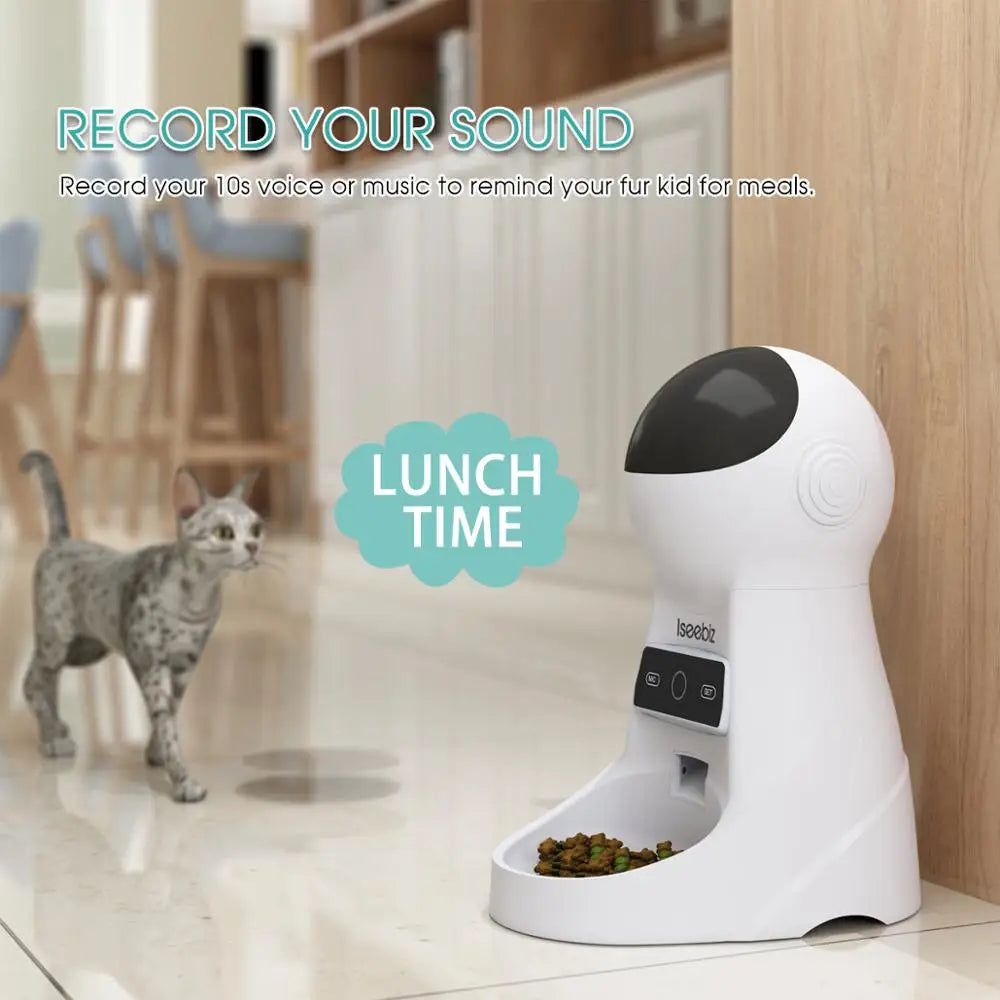 Automatic Pet Feeder With Voice Recorder For Cats And Dogs