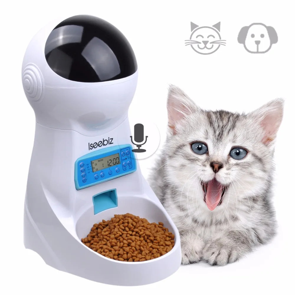 Automatic Pet Feeder With Voice Recorder For Cats And Dogs