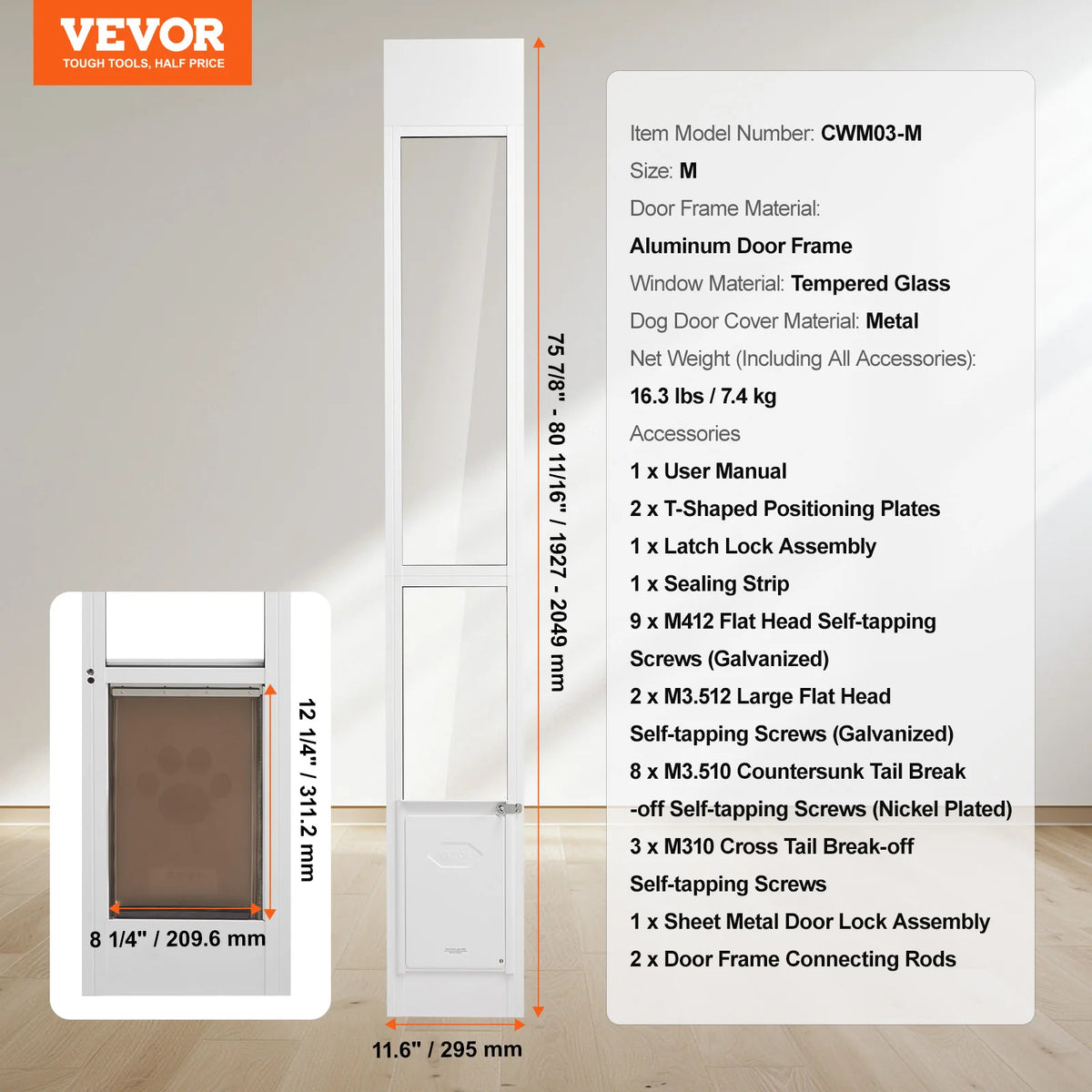 Sliding Glass Dog Door With Adjustable Aluminum Frame And Tempered Glass