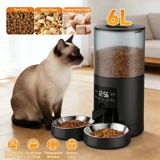 Automatic Cat Feeder With Dual Stainless Bowls Timed Dispenser For Cats And Dogs