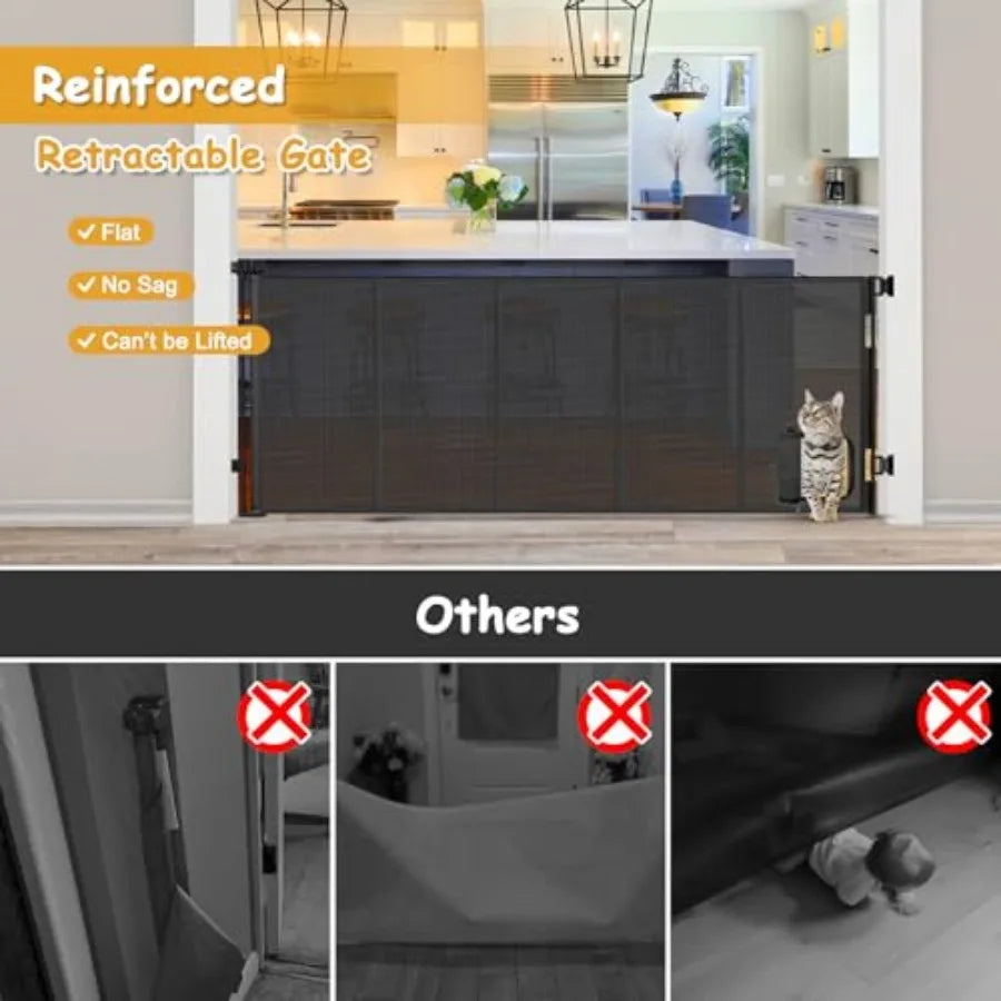Reinforced Extra Wide Retractable Pet Gate With Cat Door