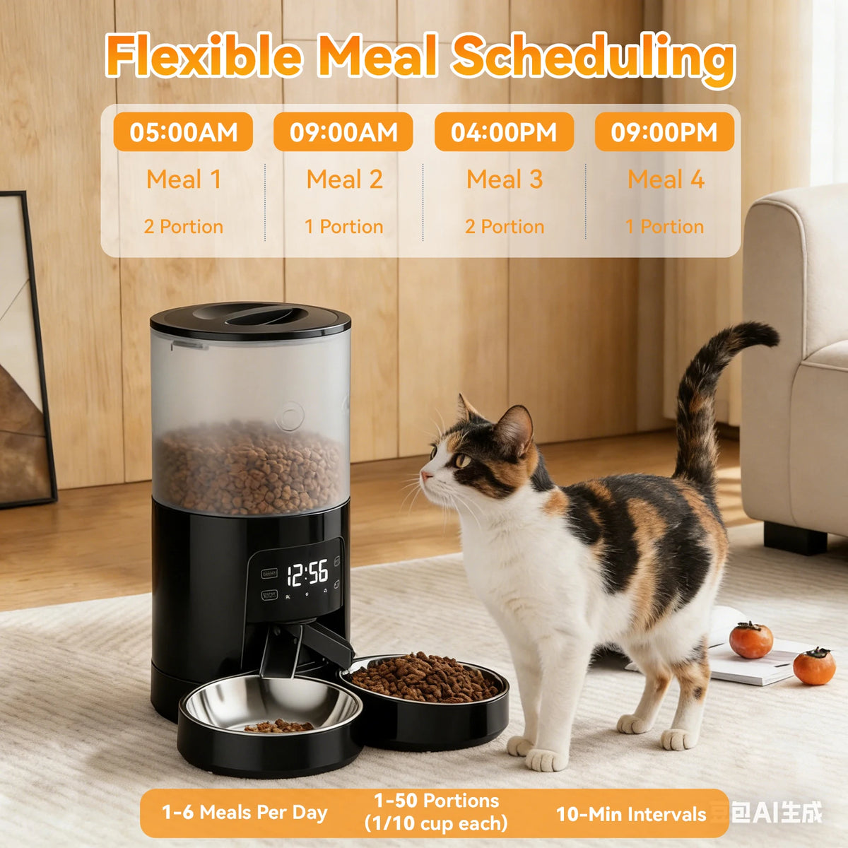 Automatic Cat Feeder With Dual Stainless Bowls Timed Dispenser For Cats And Dogs