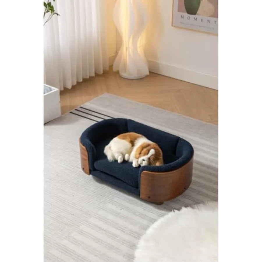 Scandinavian Elevated Dog Bed With Walnut Bentwood Frame And Cashmere Cushion