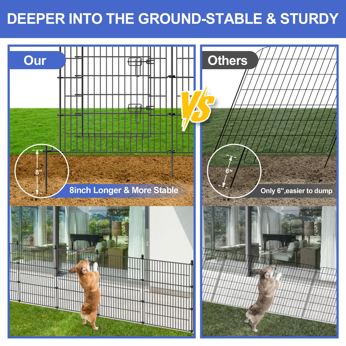 JETTING 10 Panel Outdoor Pet Fence With Gate No Dig Barrier