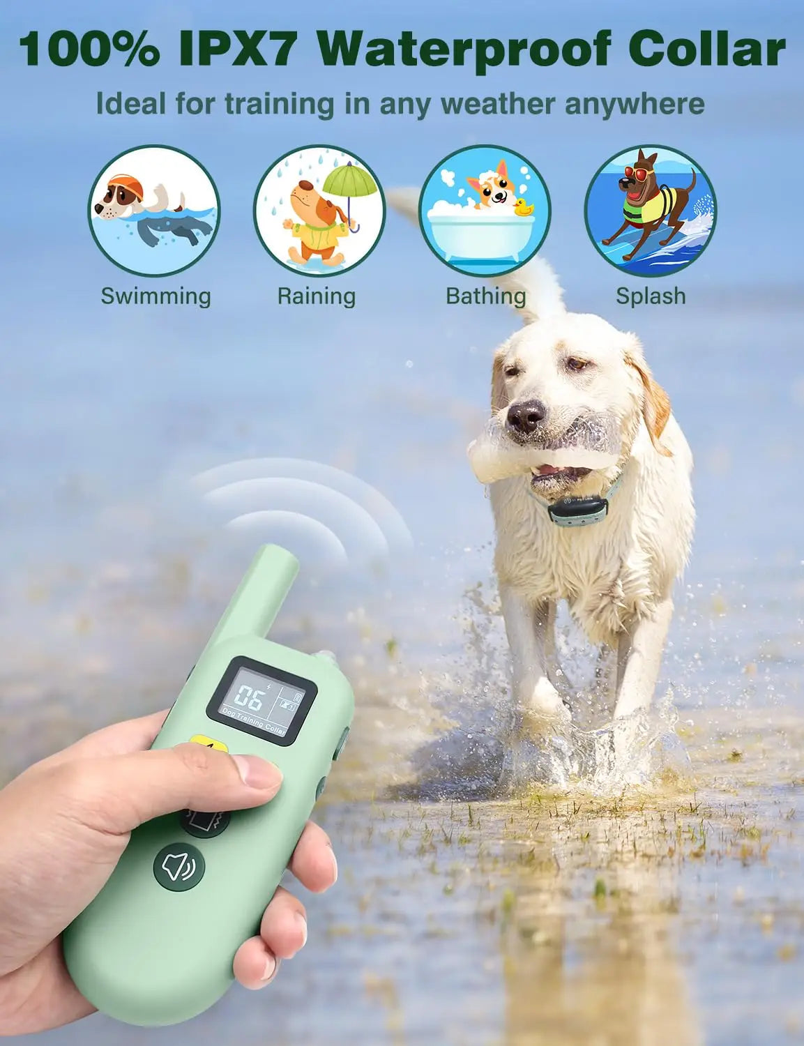 IPX7 Waterproof Training Collars for 7-120lbs Medium Large Dogs，3300ft Dog Shock Collar with Remote, Shock & Double Shock Mode