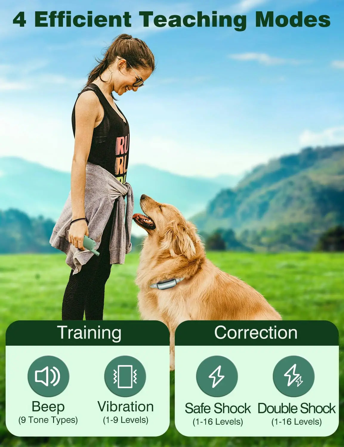 IPX7 Waterproof Training Collars for 7-120lbs Medium Large Dogs，3300ft Dog Shock Collar with Remote, Shock & Double Shock Mode