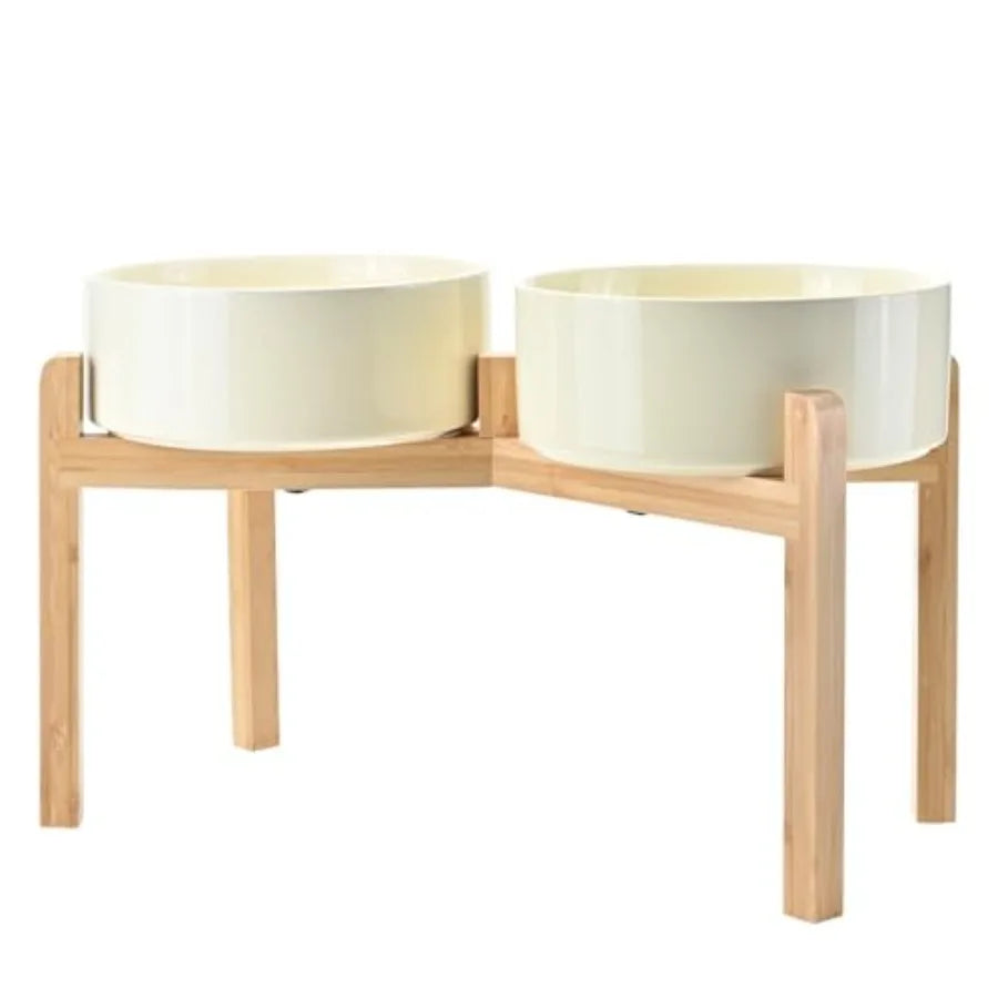 Elevated Ceramic Dog Bowl Set With Non-Slip Bamboo Stand