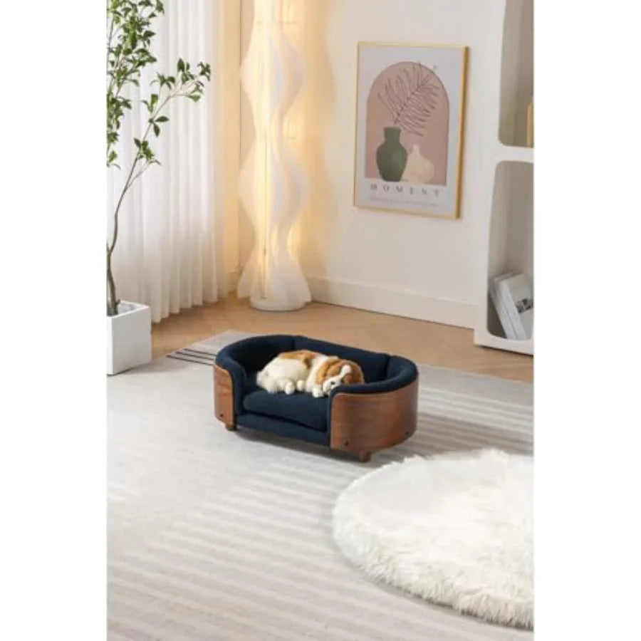 Scandinavian Elevated Dog Bed With Walnut Bentwood Frame And Cashmere Cushion