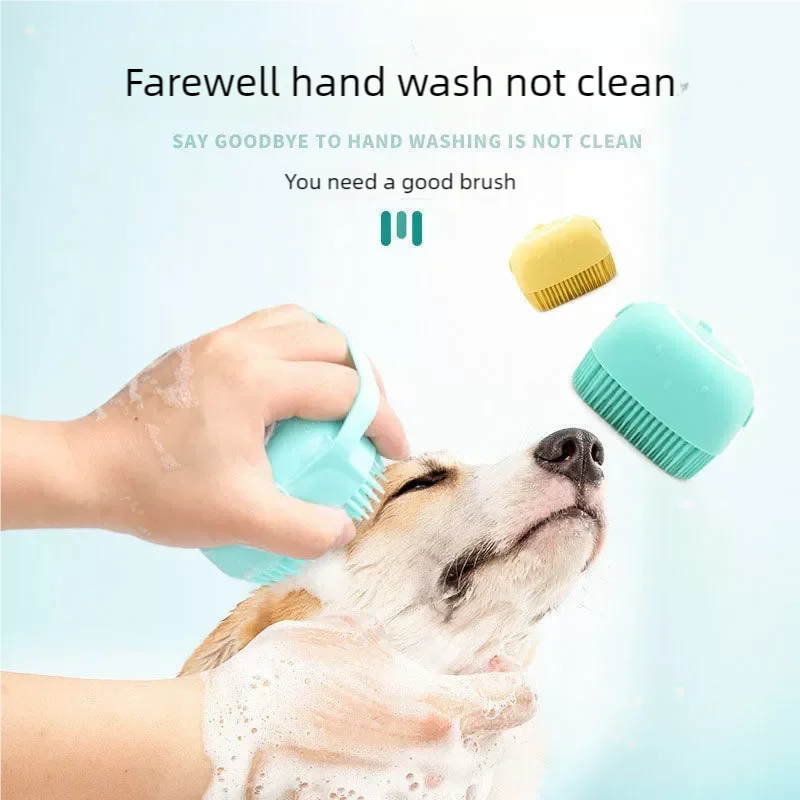 Dog Bathing Brush Shampoo Dispenser With Silicone Bristles Pet Massage