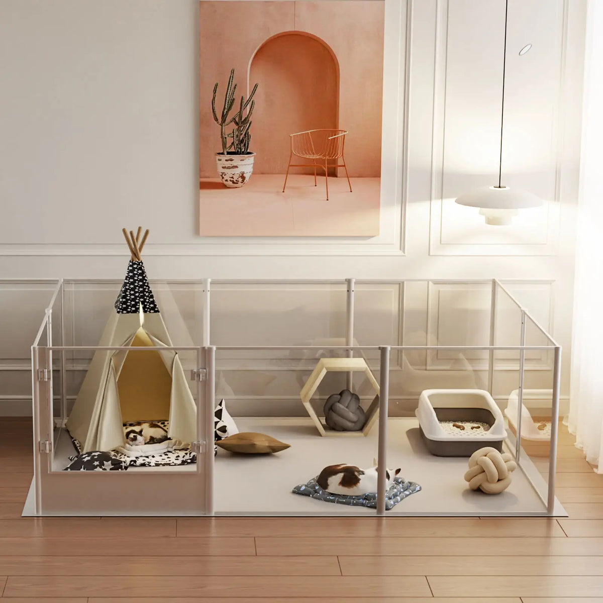 BINGOPAW Acrylic Pet Playpen Whelping Pen With Waterproof Floor Pad
