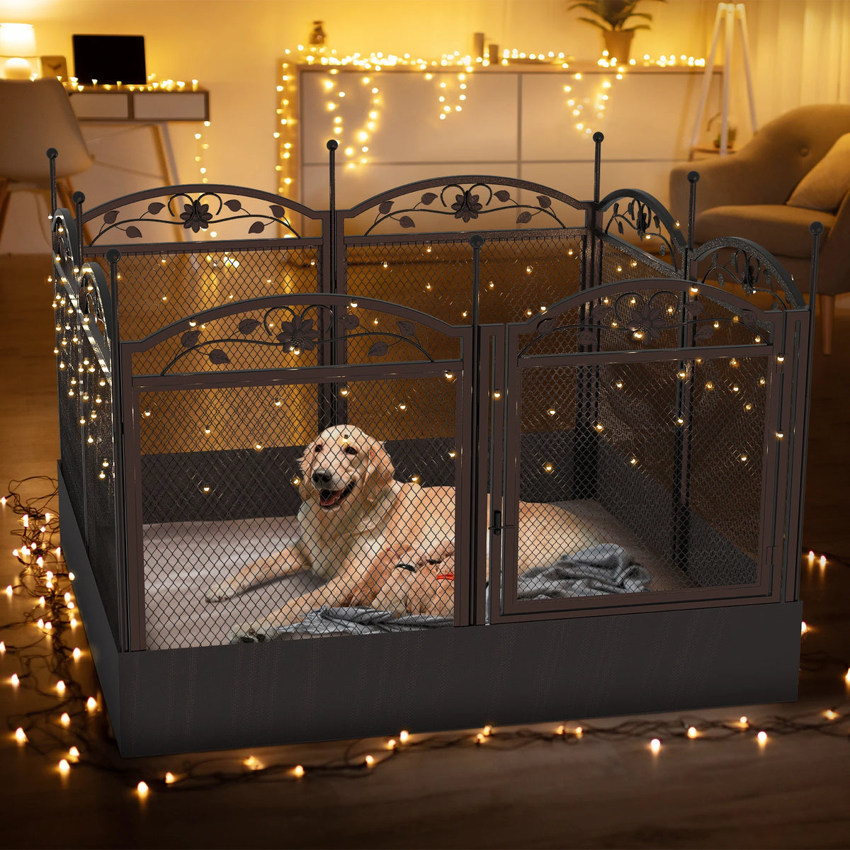 BINGOPAW Metal Dog Playpen with Gate Foldable Heavy Duty Enclosure