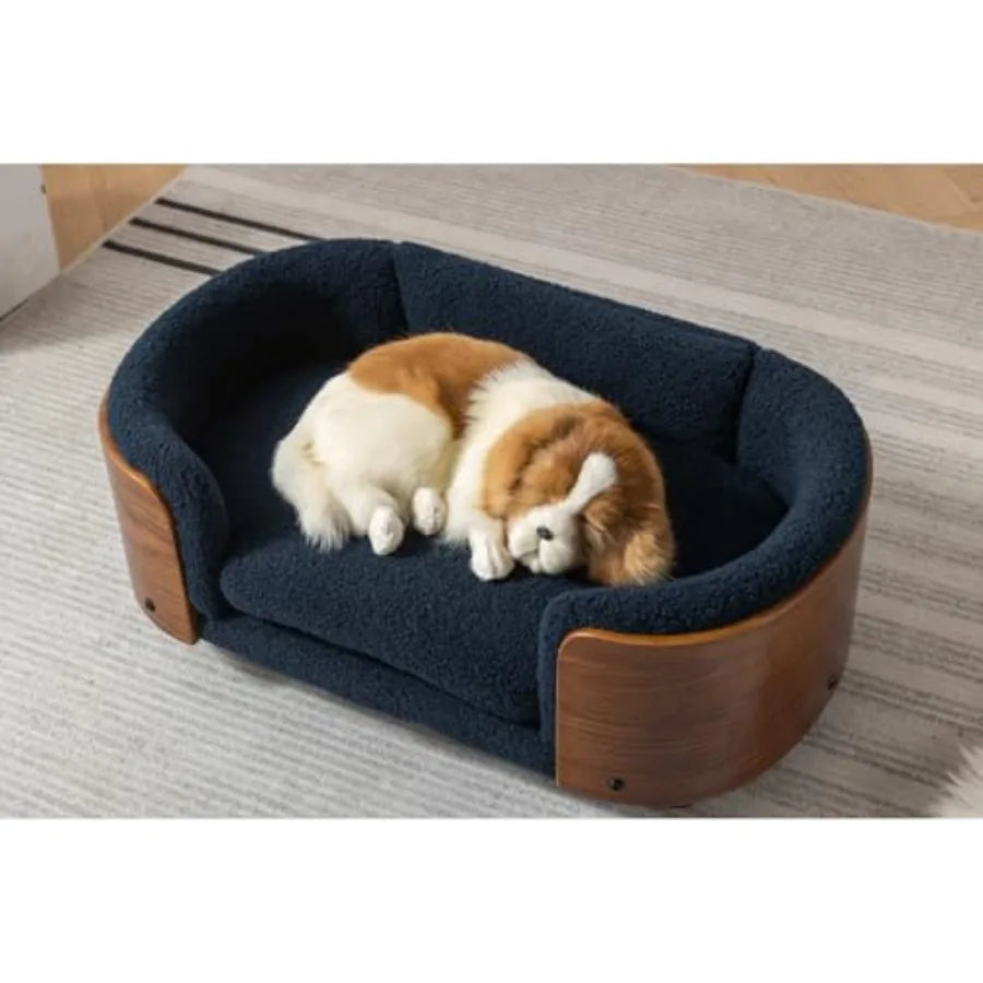 Scandinavian Elevated Dog Bed With Walnut Bentwood Frame And Cashmere Cushion