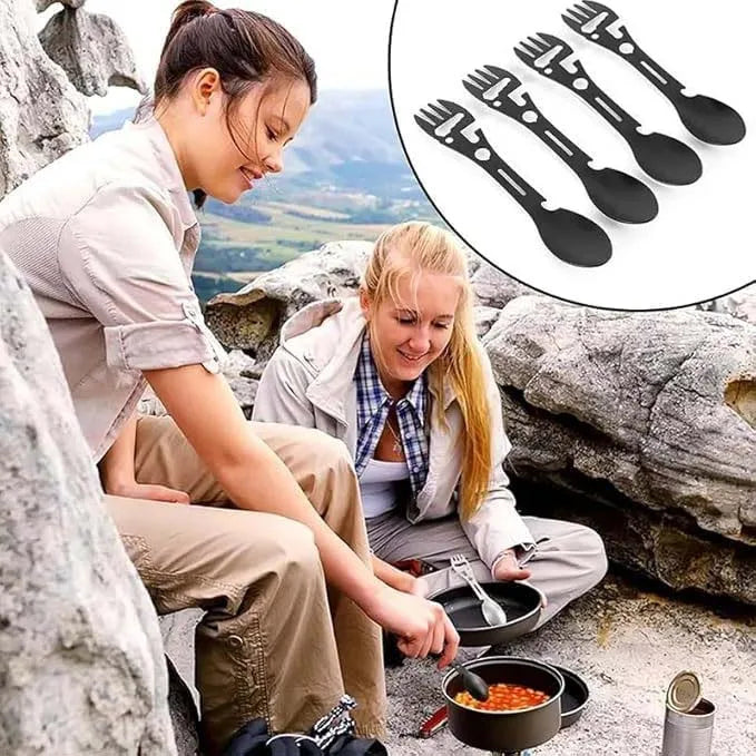 10 In 1 Multifunction Camping Spork Stainless Steel Utensil Set Bottle Opener