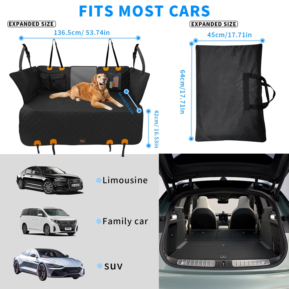 Borwart Waterproof Back Seat Extender Dog Car Hammock With Mesh