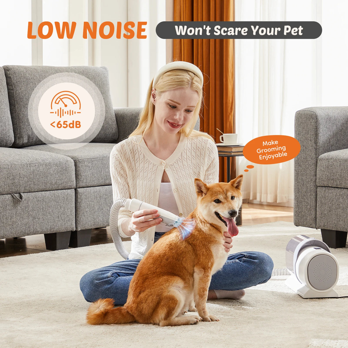 Pet Grooming Vacuum Kit Cordless Low Noise Clippers