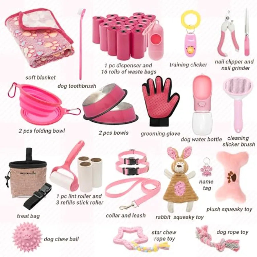 Puppy Starter Kit Essentials Toys Leash Bowls Treats Waste Bags