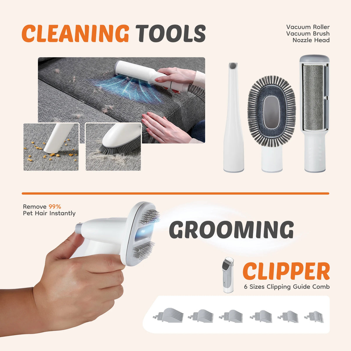 Pet Grooming Vacuum Kit Cordless Low Noise Clippers