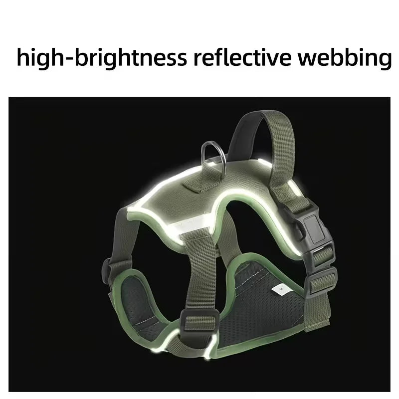 Heavy Duty Dog Harness With Leash Front Clip And Buckles