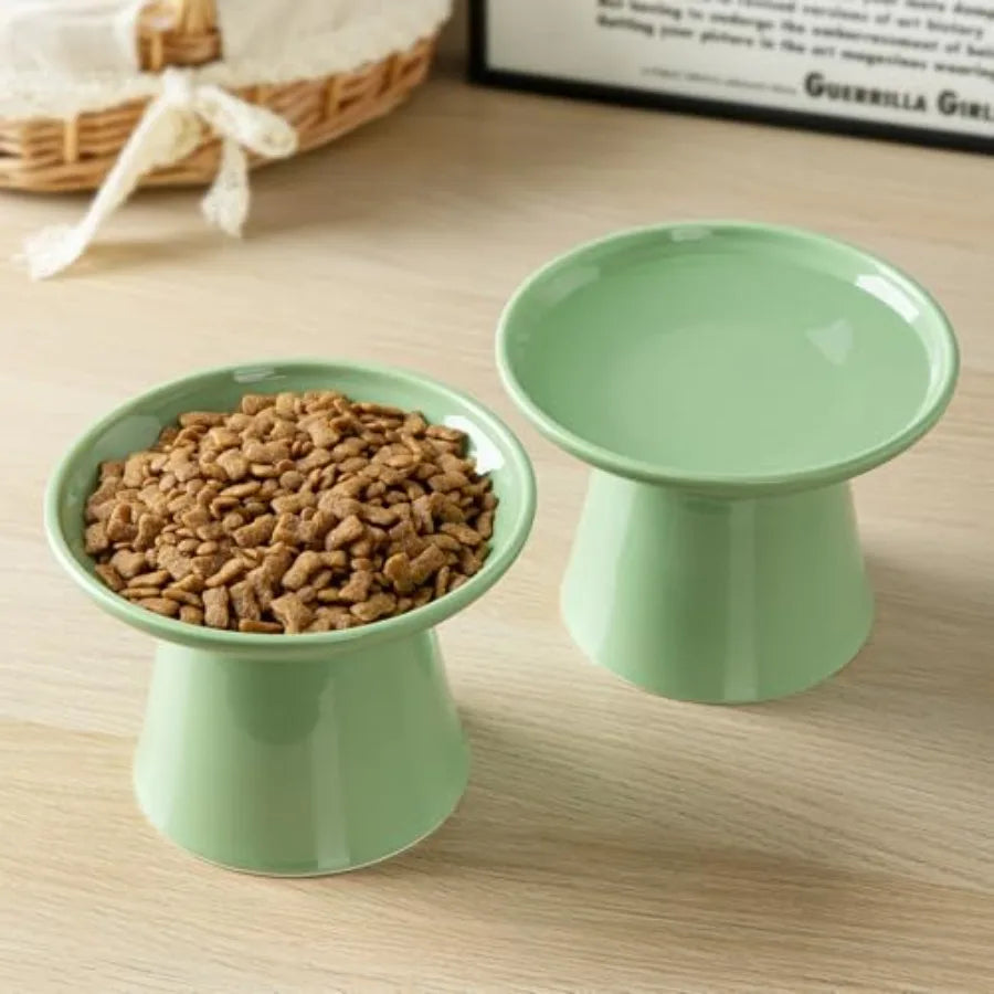 Raised Ceramic Cat Bowls Set For Pets Food And Water