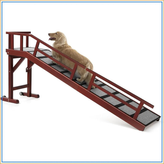 Wooden Dog Ramp For Bed Or Couch With Removable Side Rails And Wheels