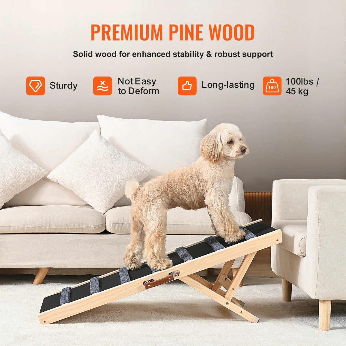 SucceBuy Folding Dog Ramp Anti Slip Adjustable Wooden Pet Ramp