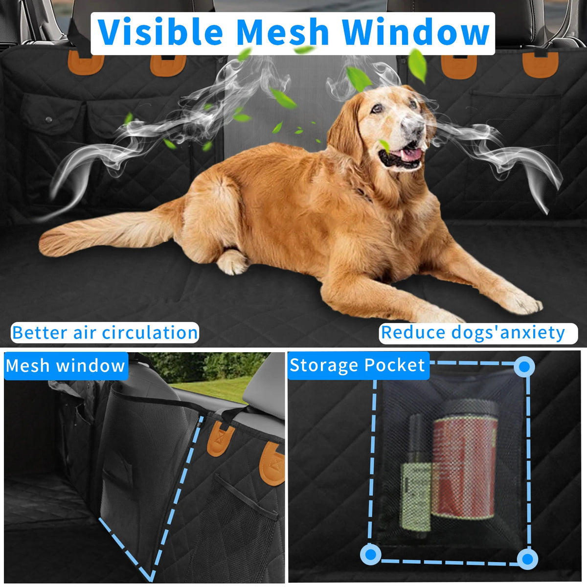 Borwart Waterproof Back Seat Extender Dog Car Hammock With Mesh