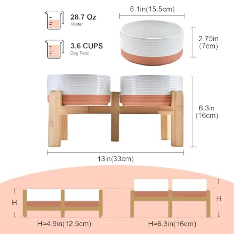 Elevated Ceramic Dog Bowl Set With Non-Slip Bamboo Stand
