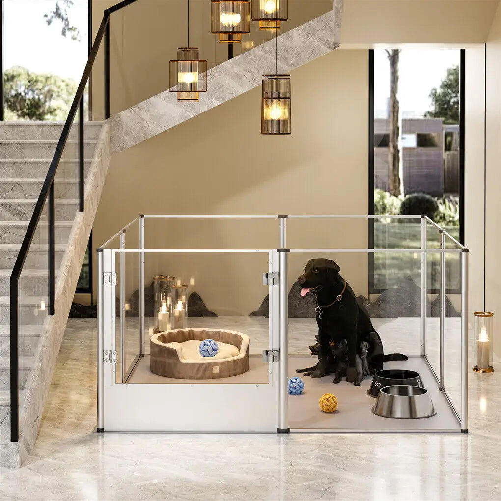 BINGOPAW Acrylic Pet Playpen Whelping Pen With Waterproof Floor Pad