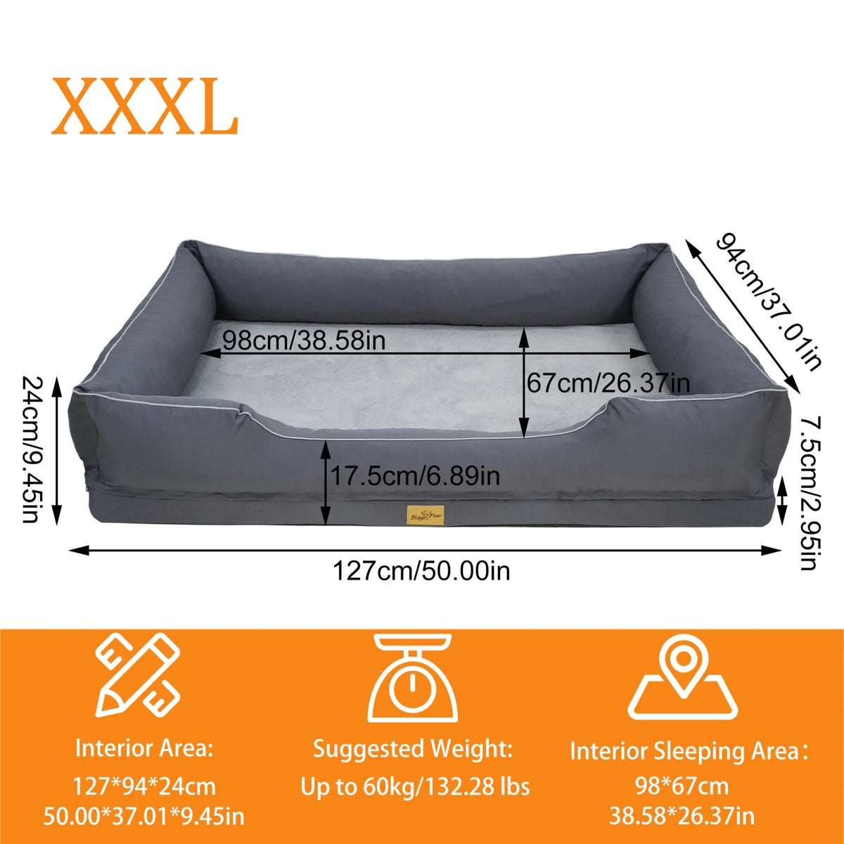 BINGOPAW Orthopedic Dog Bed With Bolster Washable Cover