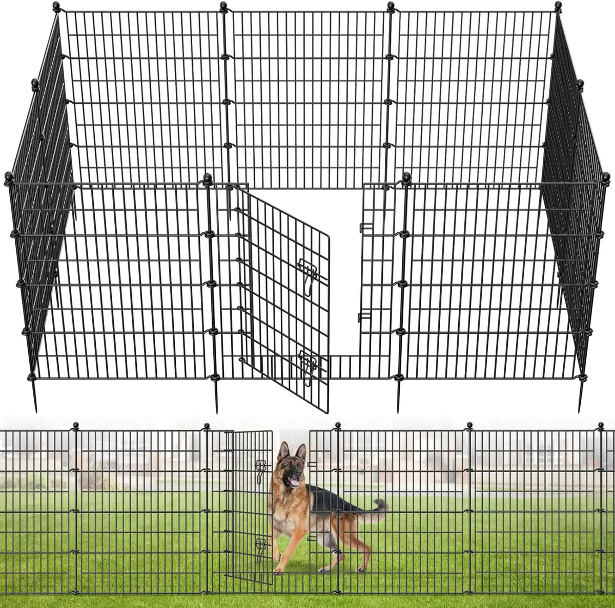 JETTING 10 Panel Outdoor Pet Fence With Gate No Dig Barrier
