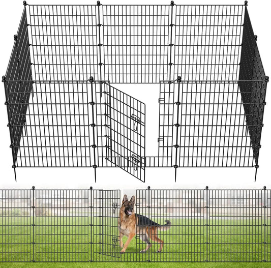 JETTING 10 Panel Outdoor Pet Fence With Gate No Dig Barrier