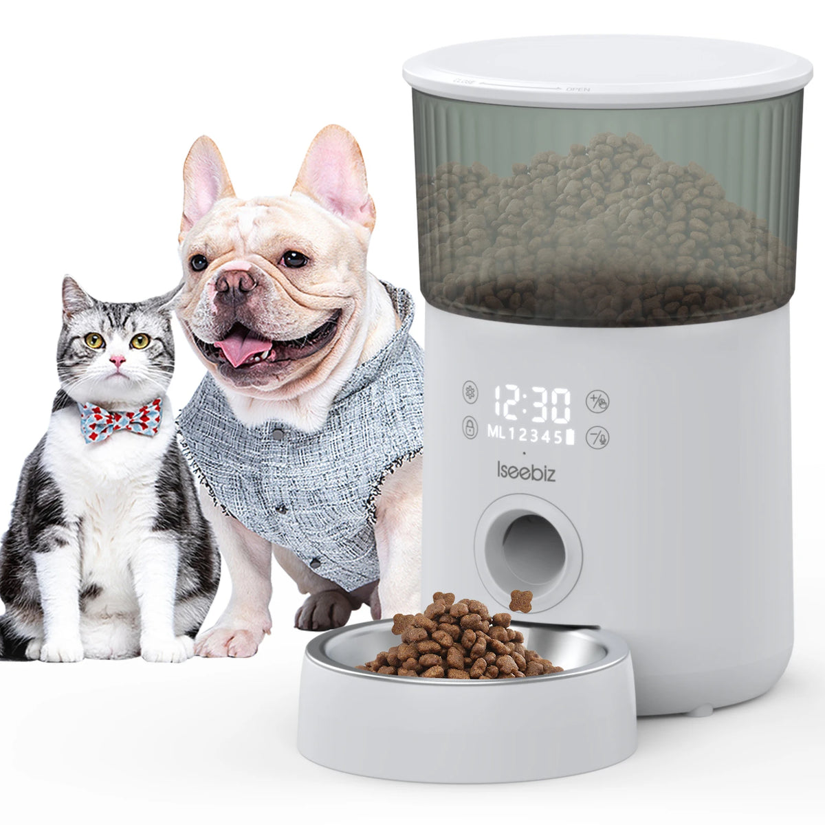 Automatic Pet Feeder With Voice Recorder For Cats And Dogs