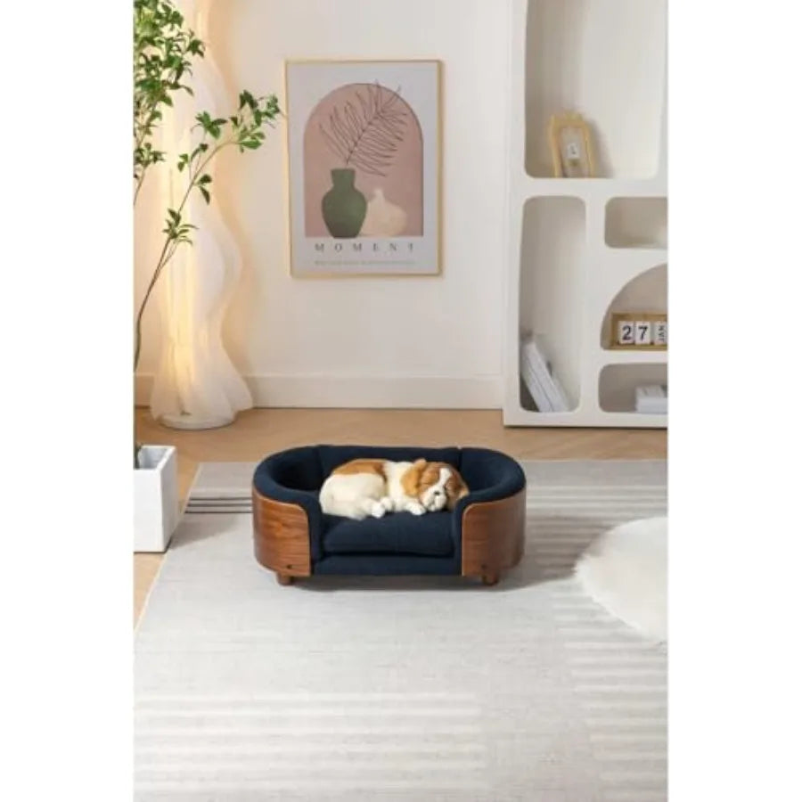 Scandinavian Elevated Dog Bed With Walnut Bentwood Frame And Cashmere Cushion