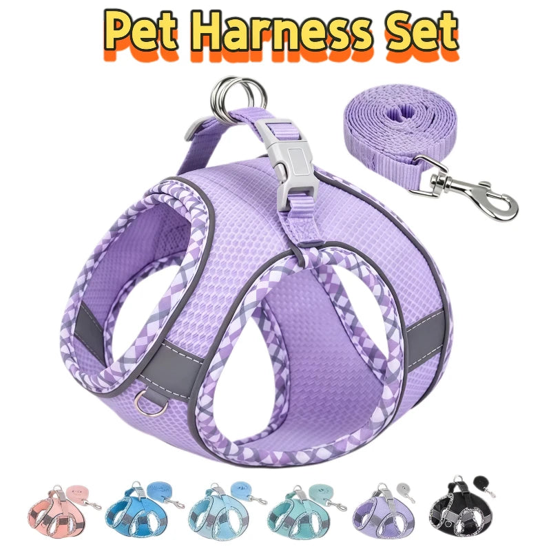 Reflective Adjustable Dog Harness And Leash Set For Outdoor Walking