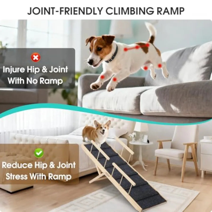Foldable Dog Ramp For High Bed With Safety Rails Pad