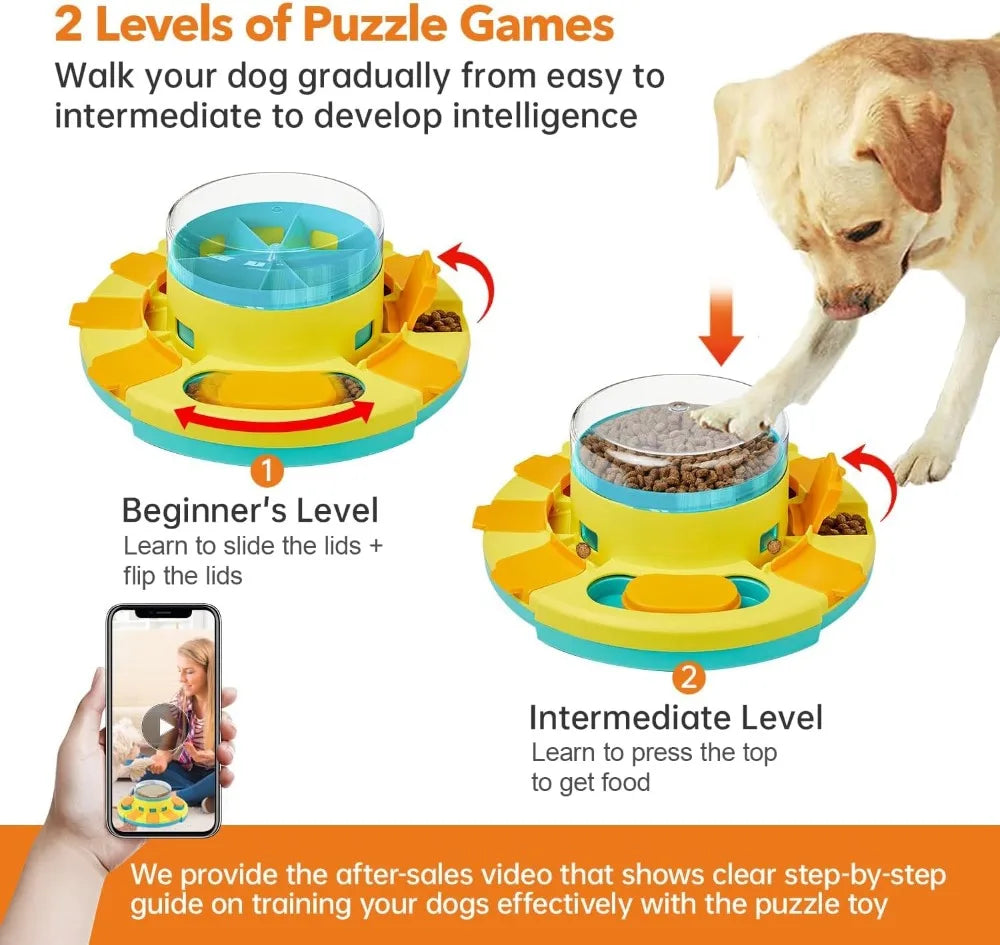 Dog Puzzle Toy Two Level Slow Feeder Treat Dispenser For IQ Training