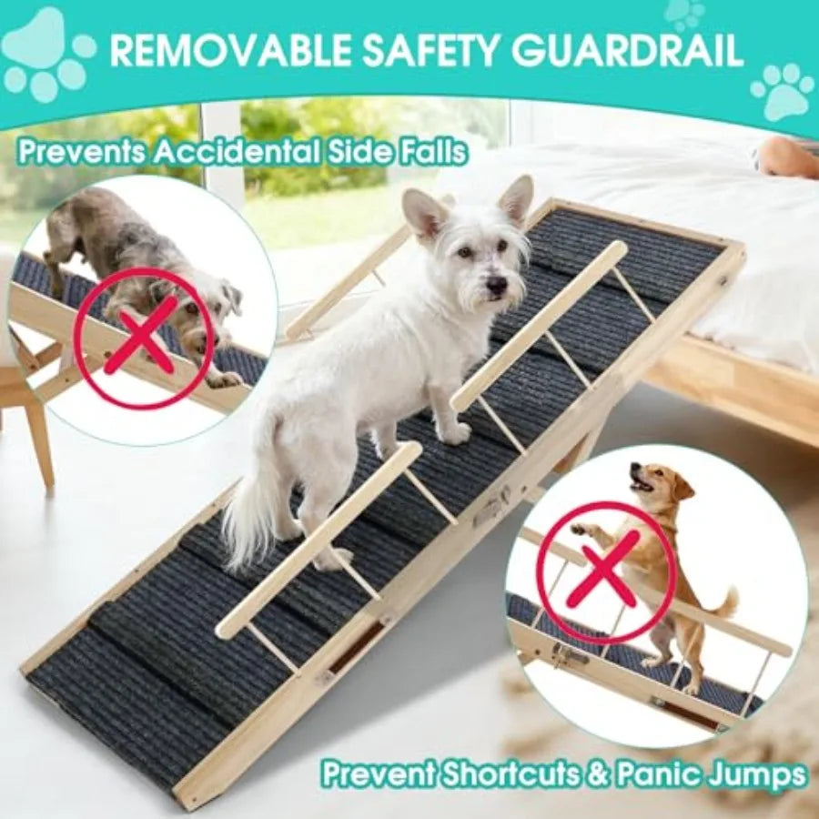 Foldable Dog Ramp For High Bed With Safety Rails Pad