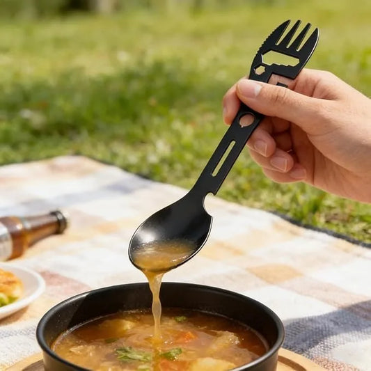 10 In 1 Multifunction Camping Spork Stainless Steel Utensil Set Bottle Opener