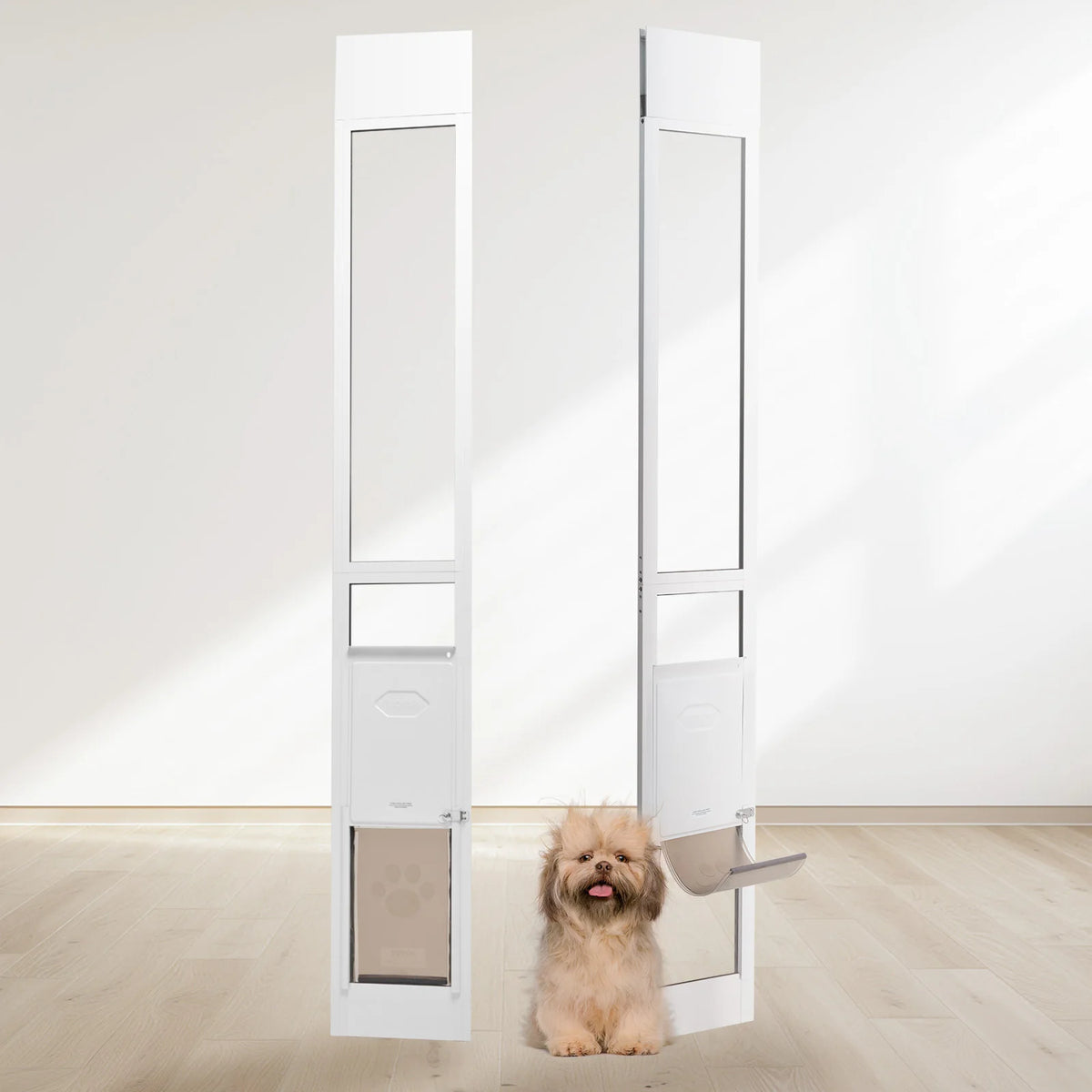 Sliding Glass Dog Door With Adjustable Aluminum Frame And Tempered Glass