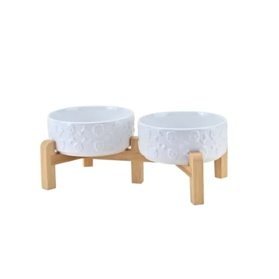 Elevated Ceramic Dog Bowl Set With Non-Slip Bamboo Stand